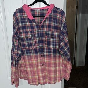 White Birch purple/pink ombré hooded long sleeved flannel shirt Size 2X